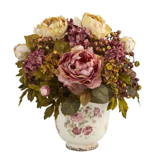 16" Pink & Cream Peony Arrangement in Floral Vase {1}
