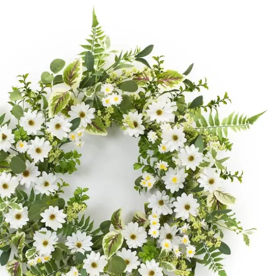 22.5" Mixed Fern & Daisy Floral Wreath {3}