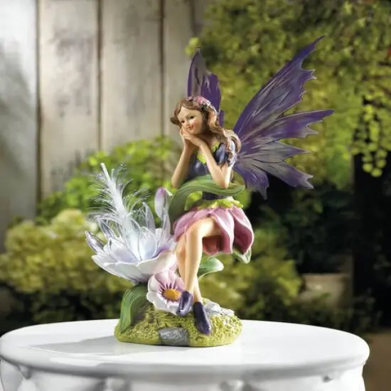 12.25" Solar Fairy with Flower Statue {4}