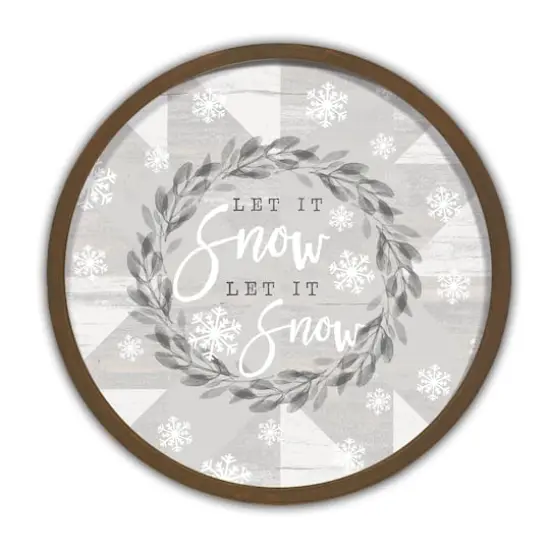 Let it Snow Let it Snow Round Brown Framed Print Wall Art {1}