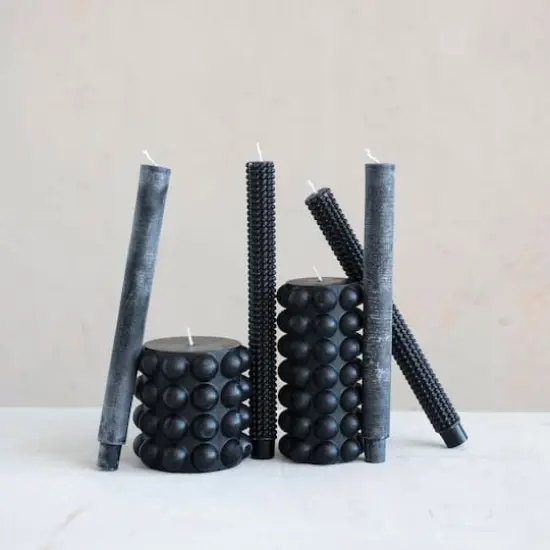 Hello Honey&reg; Unscented Hobnail Pillar Candle Black {4}