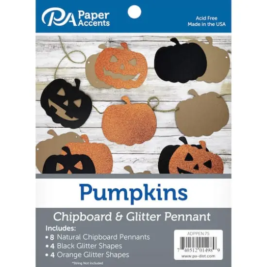 PA Paper&trade; Accents Chipboard & Glitter Pennant Pumpkins Set {1}