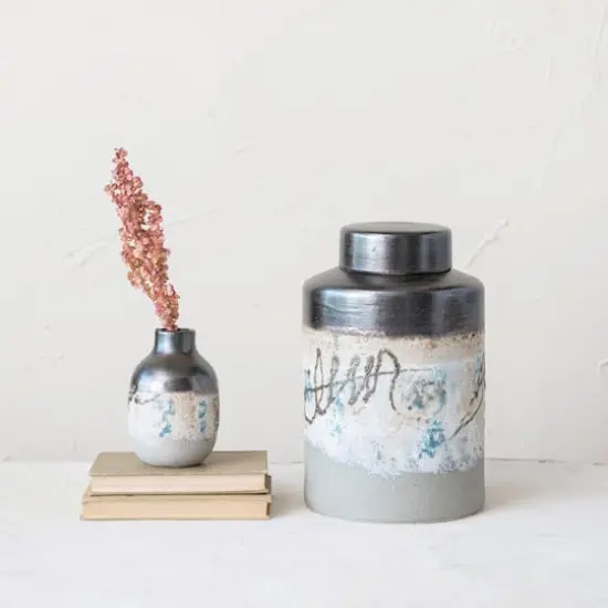 Hello Honey&reg; 6" Neutral Hand Painted Stoneware Vase {4}