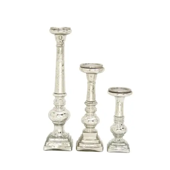 Silver Glass Candle Holder Set {3}