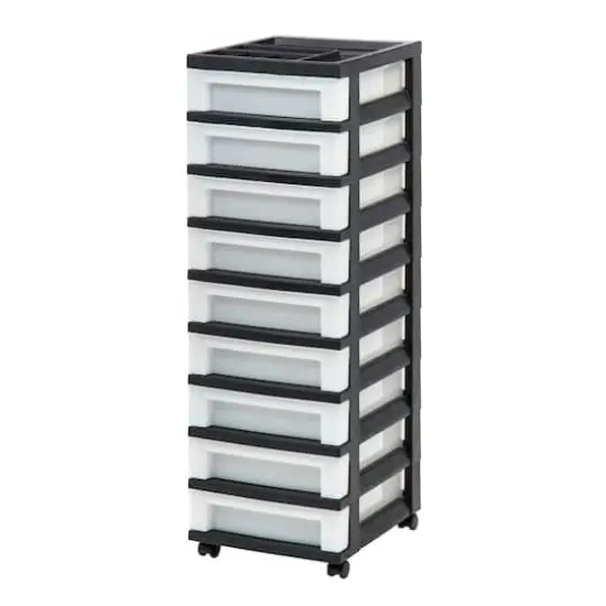 IRIS Black 9-Drawer Storage Cart with Organizer Top {8}
