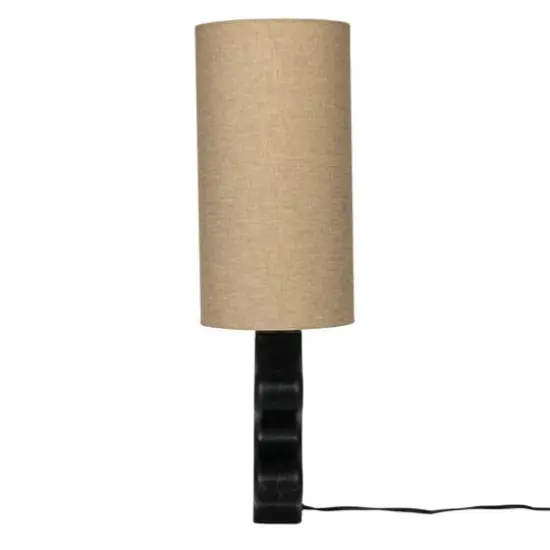 Hello Honey&reg; 2ft. Black & Natural Mango Wood Abstract Shaped Table Lamp with Cotton Shade & Inline Switch {8}