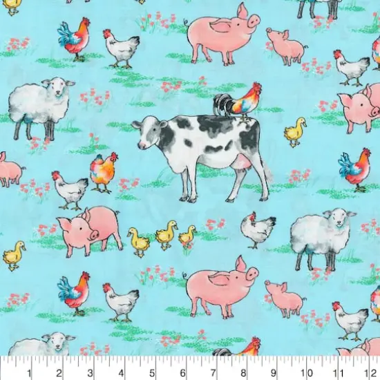 Fabric Traditions Light Blue Animals Cotton Fabric {3}