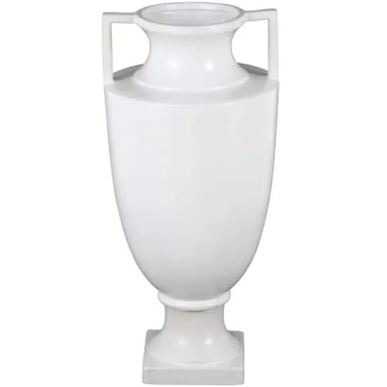 22" White Urn-Shaped Ceramic Vase with Handles {1}