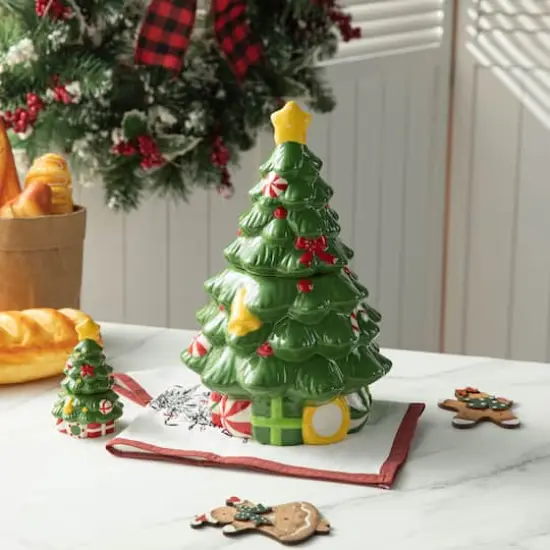 Glitzhome&reg; Dolomite Christmas Tree Cookie Jar Set {3}