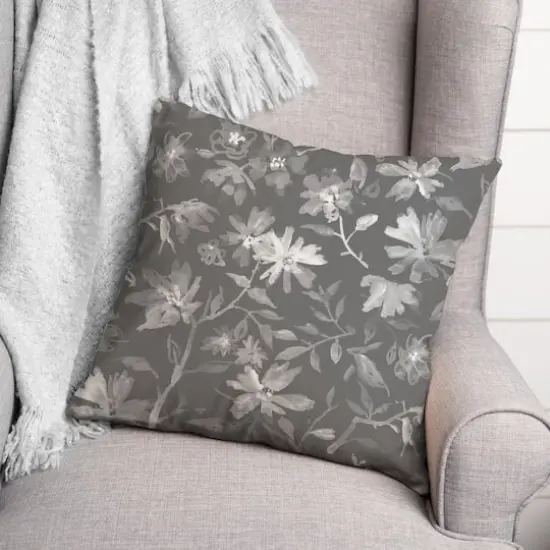Delicate Floral Print Throw Pillow Gray {3}
