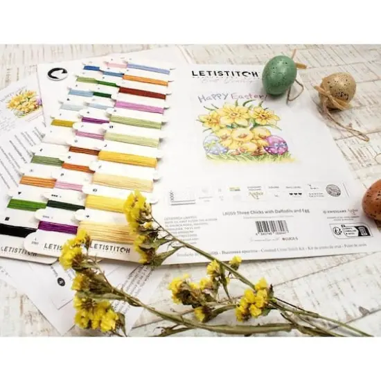 LetiStitch Three Chicks with Daffodils & Egg Counted Cross Stitch Kit {15}