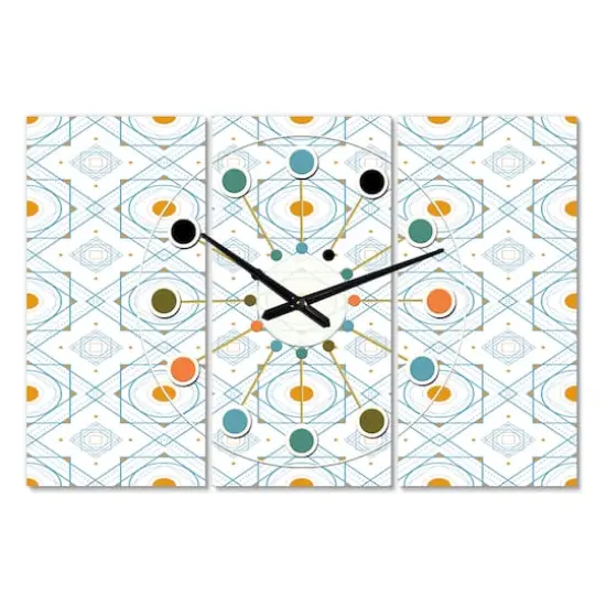 Designart 'Retro Minimal Patttern In Orange And Bluye Oversized Mid-Century Modern Multipanel Wall Clock {3}
