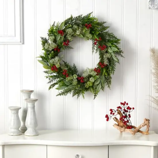 24" Cedar, Eucalyptus & Berries Christmas Wreath {4}