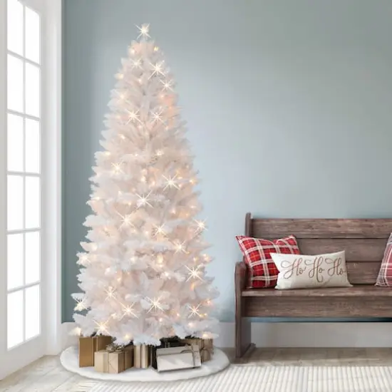 7ft. Pre-Lit White Carson Artificial Pine Christmas Tree, Clear Lights {4}