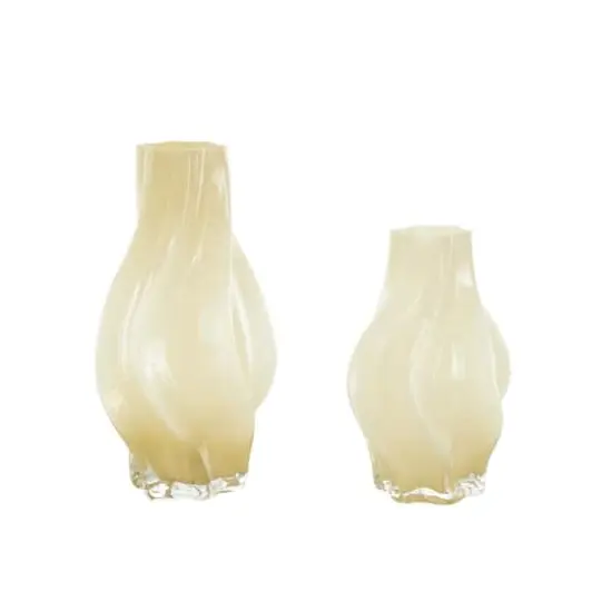 Yellow Glass Wavy Ombre Vase Set {7}