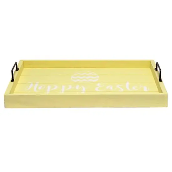 Elegant Designs&trade; 15.5" Yellow Wash Hoppy Easter Serving Tray with Handles {8}