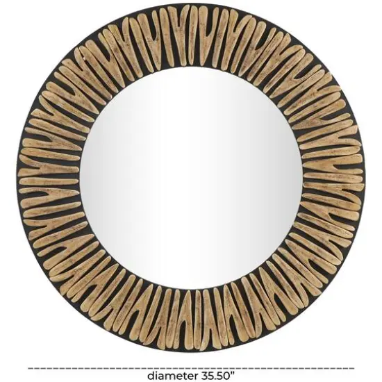 36" Black & Golden Handmade Abstract Carved Wooden Wall Mirror {8}