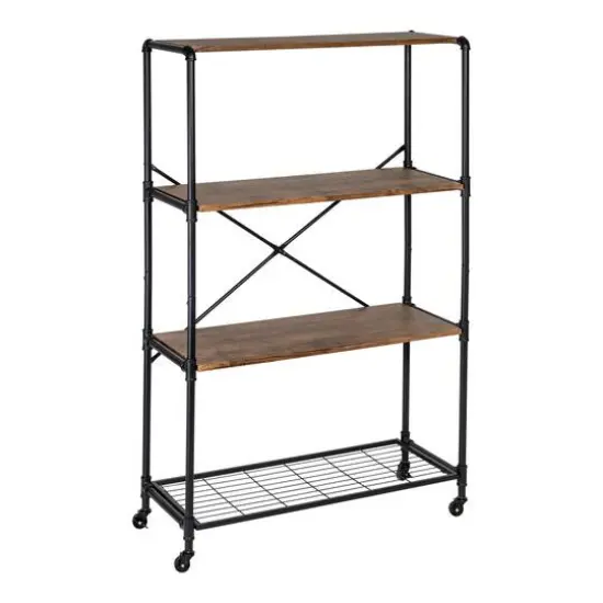 Honey Can Do 4-Tier Industrial Rolling Bookshelf {1}