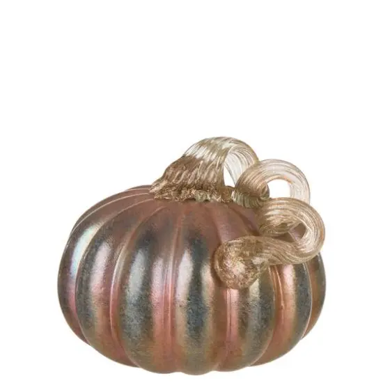 Glitzhome&reg; Blue & Gold Glittery Glass Pumpkin Set {6}