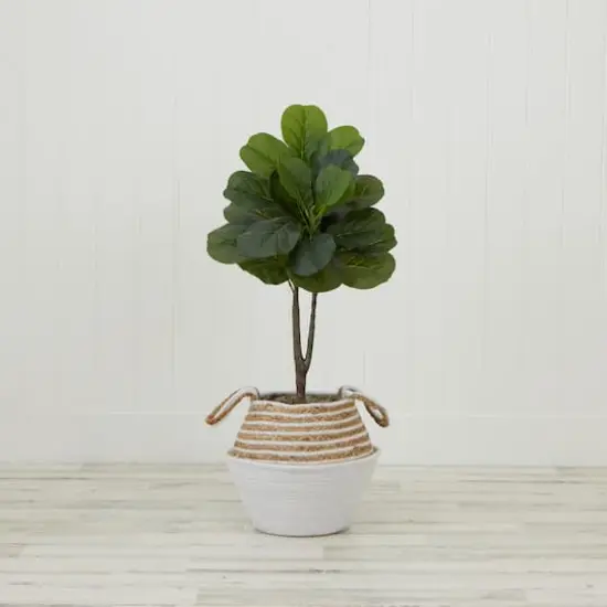 3ft. Artificial Fiddle Leaf Fig Tree With Handmade Cotton & Jute Woven Basket DIY Kit Cream {7}