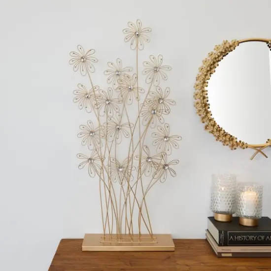 3.25ft. Gold Colored Metal Floral Sculpture with Crystal Embellishments {3}