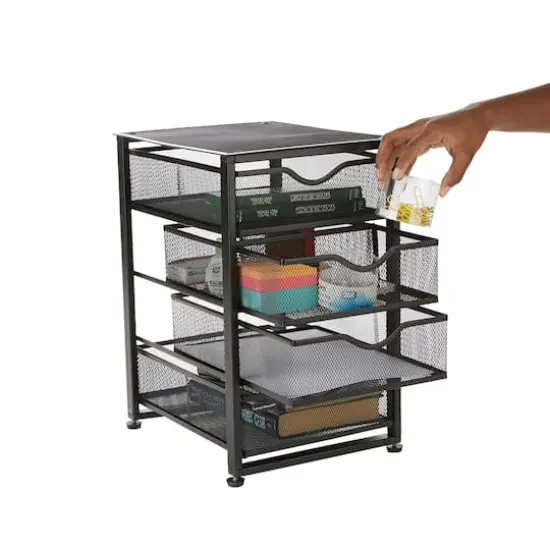 Mind Reader Black Metal Rolling Mesh Office Cart 4-Tiered Drawer Utility Storage Cabinet {1}