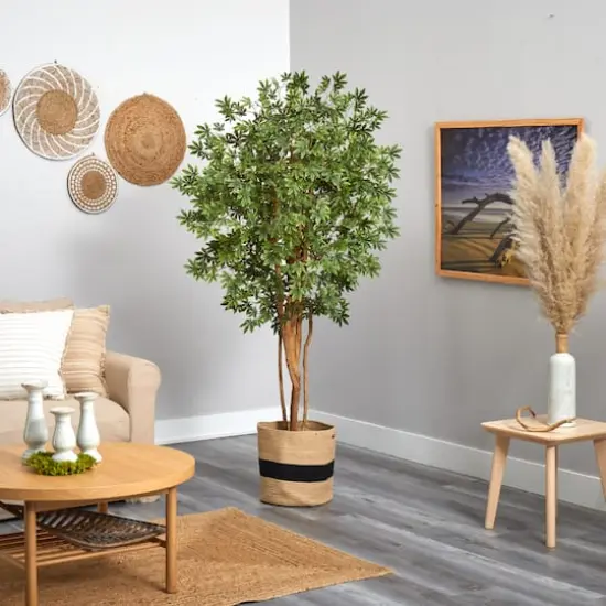 6ft. Japanese Maple Artificial Tree in Handmade Natural Cotton Planter {5}