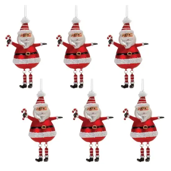 6" Glittered Glass Santa with Dangle Legs Ornaments, 6ct. {1}
