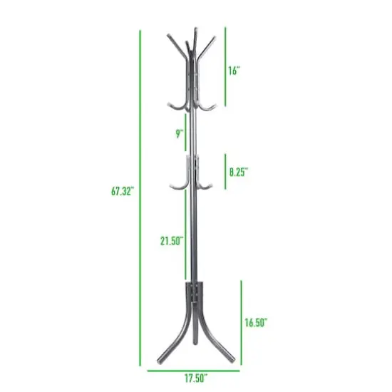Mind Reader 67" 3-Tier 11-Hook Coat Rack Silver {5}