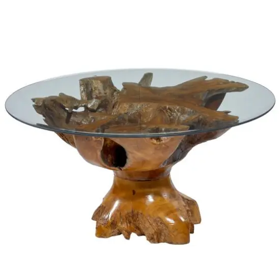 36" Brown Teak Wood Rustic Coffee Table {5}