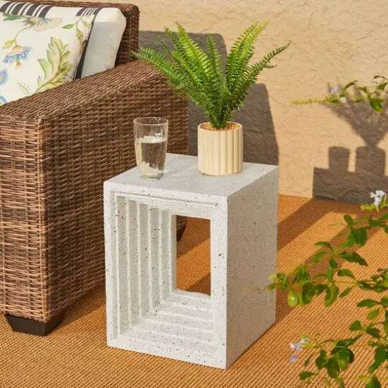 Glitzhome&reg; 17" Faux Terrazzo Square Garden Stool {3}