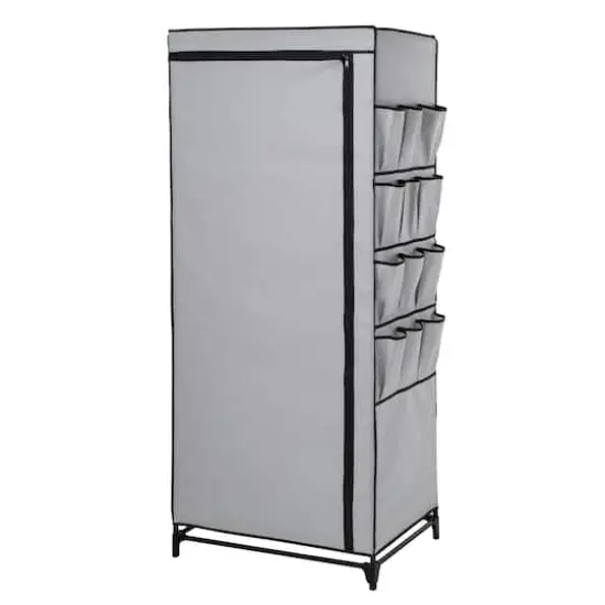 Honey Can Do 27" Gray Portable Wardrobe Closet with Cover & Side Pockets {4}