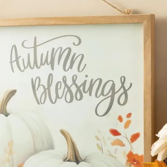 Glitzhome&reg; 15.75" Fall Wooden Ivory Pumpkin Wall Art {5}