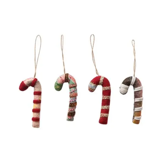 Hello Honey&reg; 4 Pack 2.5" Candy Cane Wool Felt Ornaments {1}