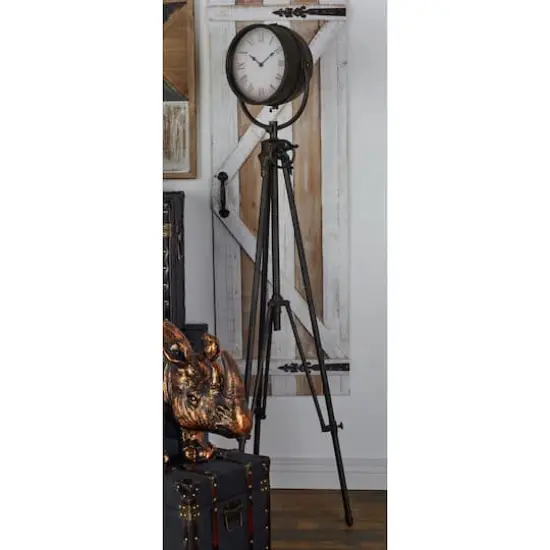 57" Black Metal Standing Industrial Clock {7}