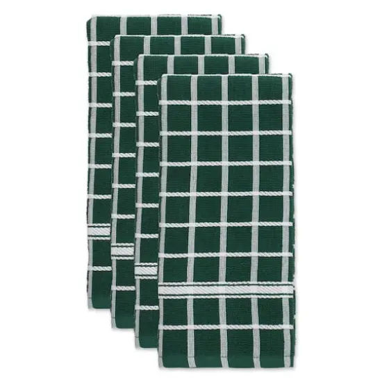 DII&reg; Solid Windowpane Terry Dishtowels, 4ct. Dark Green {4}