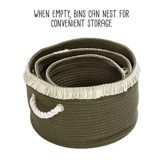 Honey Can Do Olive Nesting Cotton Rope Baskets with Fringe Set {11}