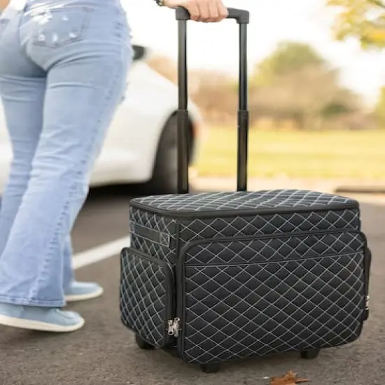 Everything Mary Black & Blue Quilted Rolling Craft Bag {6}