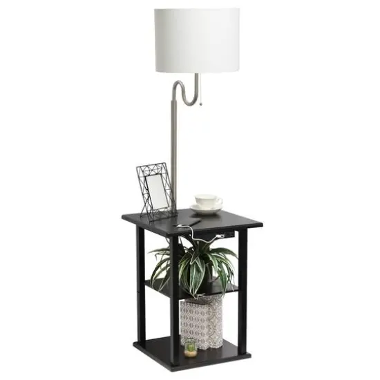 Simple Designs 57" 2 Tier Floor Lamp with USB & Outlet Black {7}