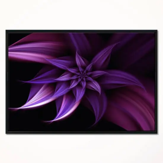 Designart - Fractal Flower Purple - Floral Art Framed Canvas Print Black {4}