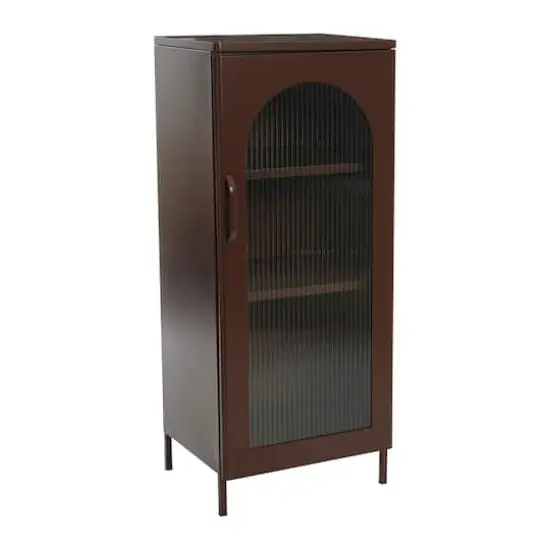 Hello Honey&reg; 40" Solstice Narrow Metal Accent Cabinet with Adjustable Storage Shelves and Arched Glass Door Vintage brown {1}