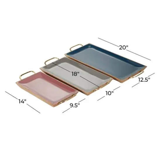 Multicolor Enamel Wood Contemporary Tray Set {7}