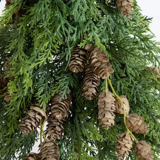 2ft. Artificial Down Swept Cedar Christmas Tree with Pinecones in Rustic Decorative Planter {4}