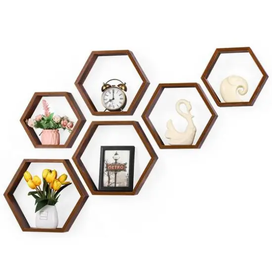 NEX&trade; Hexagon Floating Shelf Set Burnt Brown {8}