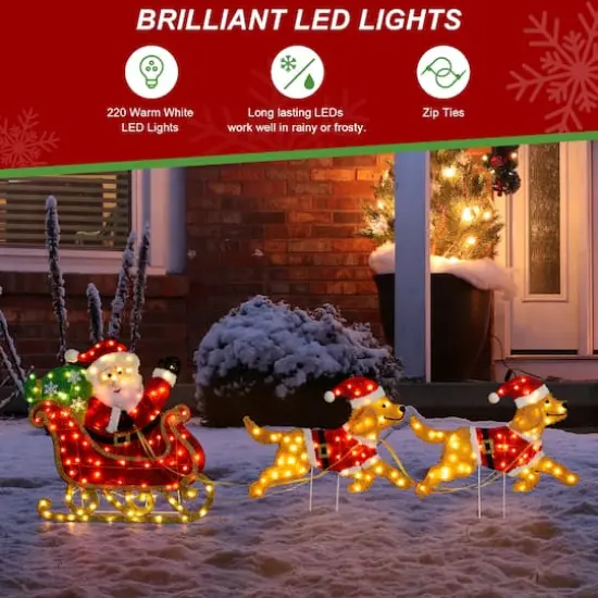 Glitzhome&reg; 90.5"L Lighted Christmas 2D Fabric Dog with Santa Sleigh Outdoor Decor {3}