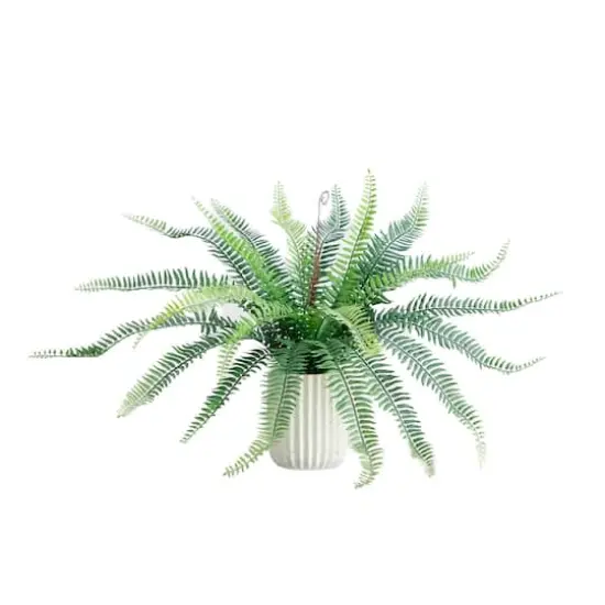 16" Artificial Boston Fern Plant in Decorative Cement Planter {1}