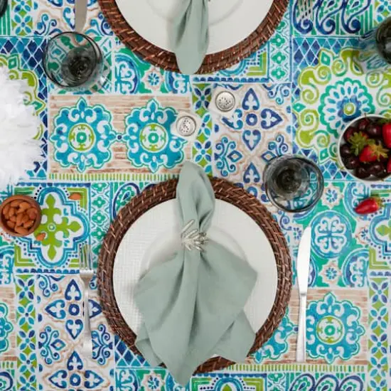 Spanish Tile Vinyl Tablecloth 70" Round {4}