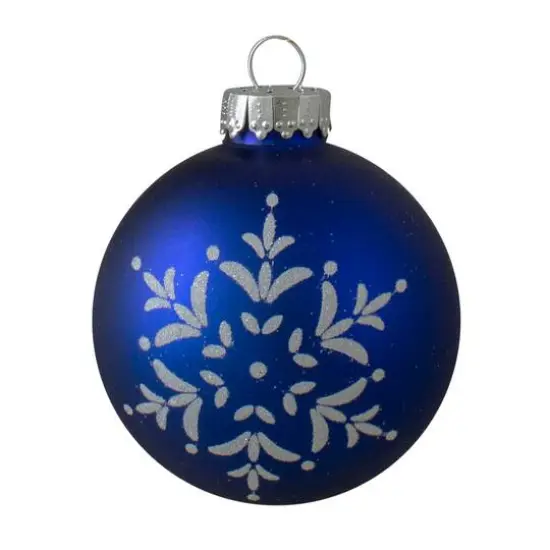 4ct. 3" Royal Blue & White Snowflake Ball Glass Ornaments {6}