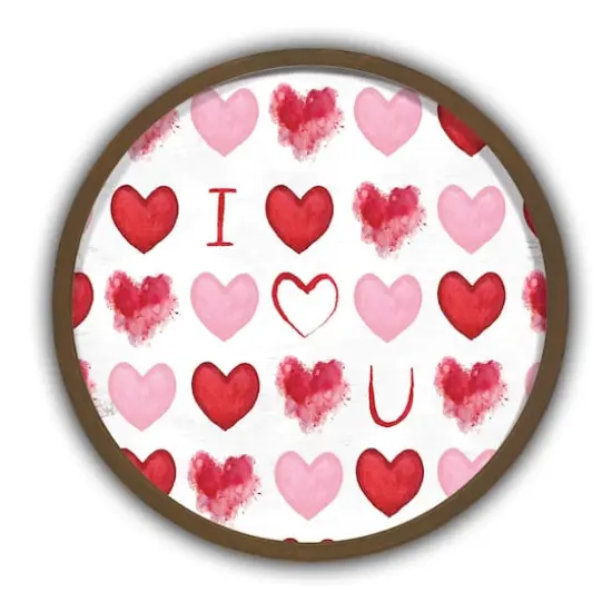 I Heart You Watercolor Round Brown Framed Print {1}
