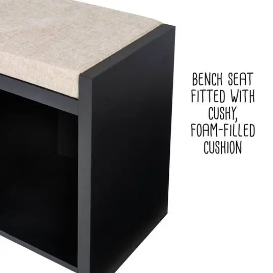 Honey Can Do Black 3-Cube Storage Bench with Cushion and Cubby Holes {10}